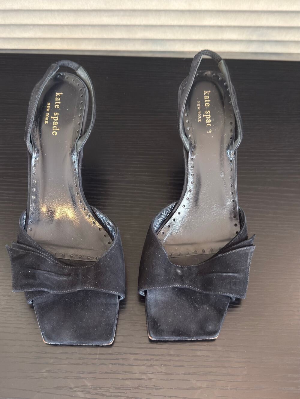 Kate Spade New York Black Suede Bow Slingback Heels Pumps Italy Women’s 8.5